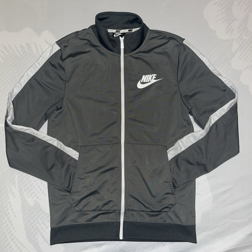 Nike Men's Stripe Gray/White Full-Zip Hybrid Mock Neck Track Jacket BV4935 S